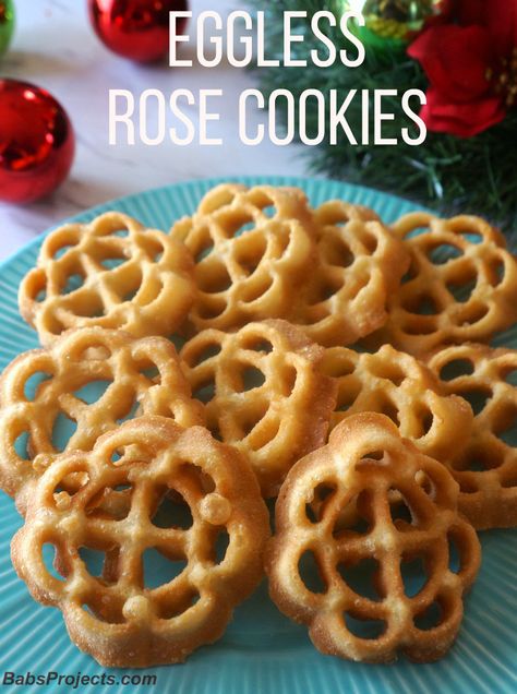 Eggless Rose Cookies Recipe – Babs Projects Rosettes Cookie Recipe, Cookies Without Eggs, Rosette Cookies, Cannoli Siciliani, Rose Cookies, Dessert Spread, Tastemade Recipes, Appetizers Easy Finger Food, Christmas Rose