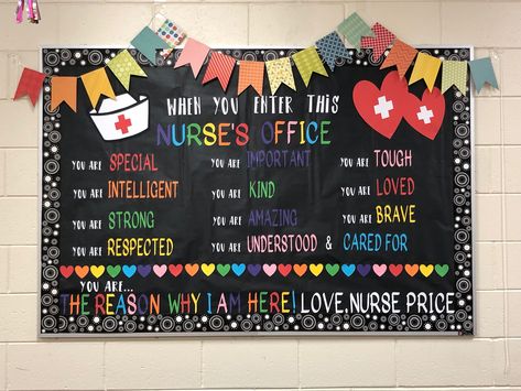 School Nurse Bulletin Board Nurse Bulletin Board Ideas, School Nurse Decorations, School Nurse Elementary, School Nurse Door, Office Bulletin Board Ideas, Nurse Bulletin Board, School Nurse Office Decorations, Health Bulletin Boards, Nurse Office Decor