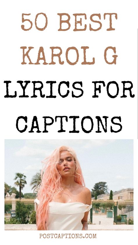 We’ve rounded up 50 of some of the best Karol G lyrics and quotes for you to use as Instagram captions! From loving yourself to being free–these empowering words will make you feel inspired after just one scroll through your feed. Karol G Instsgram Captiond| Karol G Lyrics for Captions| Karol G  Lyrics for Instagram Captions| Karol G quotes Spanish Song Captions For Instagram, Karol G Song Captions, Karol G Captions For Instagram, Karol G Captions, Karol G Lyrics Captions, Lyric Captions Instagram, Latina Captions Instagram, Karol G Quotes, Spanish Captions For Instagram