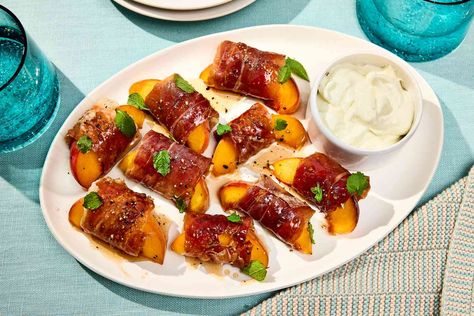 Make These Alabama Peach Bombs Before Summer Slips Away Prosciutto Wrapped Peaches, Peach Prosciutto, Prosciutto Peach, Peach And Prosciutto Salad, Hot Honey Peach Prosciutto, Hot Honey Peach Prosciutto Crostini, Breakfast Party Foods, Easy Dinner Casseroles, Honey Sauce