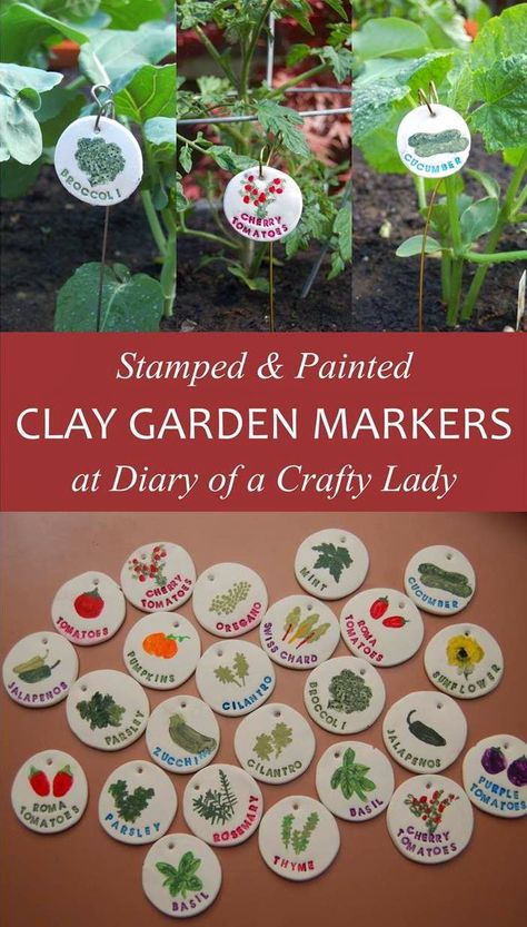 DIY Clay Garden Markers @ Diary of a Crafty Lady Garden Markers Clay, Garden Labels Diy, Clay Garden Markers, Plant Markers Diy, Garden Markers Diy, Garden Plant Markers, Clay Garden, Gardening For Dummies, Diy Marker