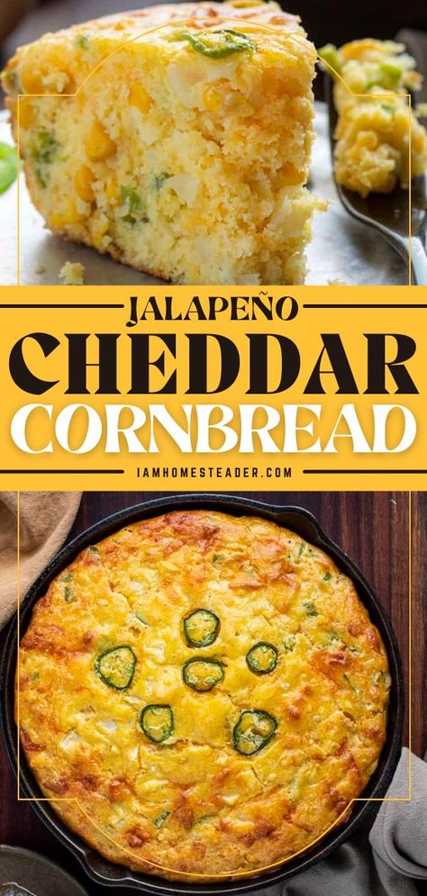 Germany Recipes, Comfort Snacks, Bahamas Recipes, Jalapeño Cheddar Cornbread, Savory Cornbread, Best Cornbread Recipe, Cornbread With Corn, Jalapeno Cheddar Cornbread, Cornbread Recipe Sweet