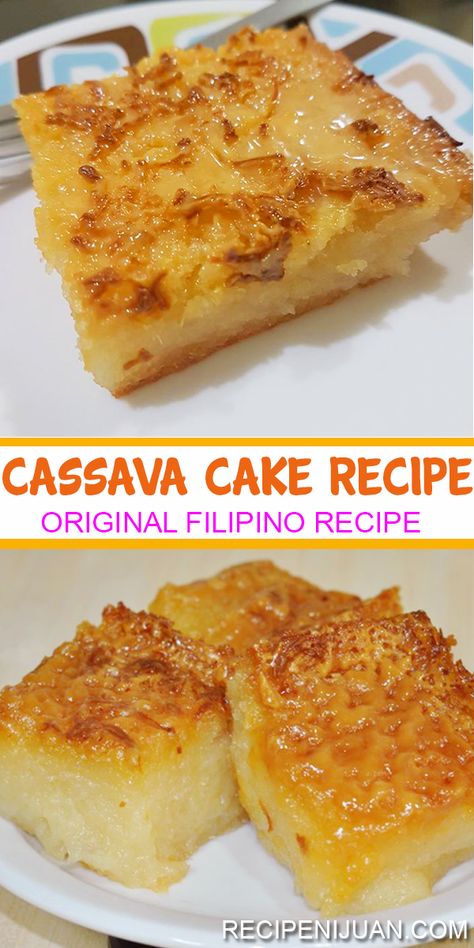 The Cassava Cake Recipe contains sugar, eggs, coconut milk and of course, grated cassava. After purchasing the best cassava in the market, you also have to check on the freshness of the coconut milk and the eggs.  #CassavaCake #FilipinoFoods #FilipinoRecipe Cassava Cake Recipe Filipino, Casava Cake Recipe, Cassava Cake Recipe, Phillipino Food, Cassava Recipe, Easy Filipino Recipes, Filipino Dessert Recipes, Pinoy Dessert, Cassava Cake