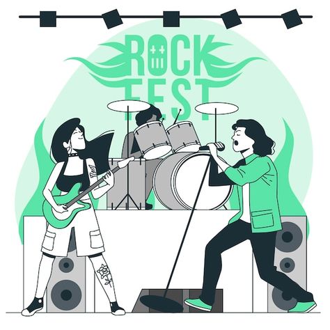 Rock band concept illustration | Free Vector #Freepik #freevector #music #people #event #stage Rock Band On Stage, Music Studio Illustration, Rock Music Illustration, Music Band Illustration, Rock Band Illustration, Concert Illustration, Stage Illustration, Band Illustration, Rock Illustration