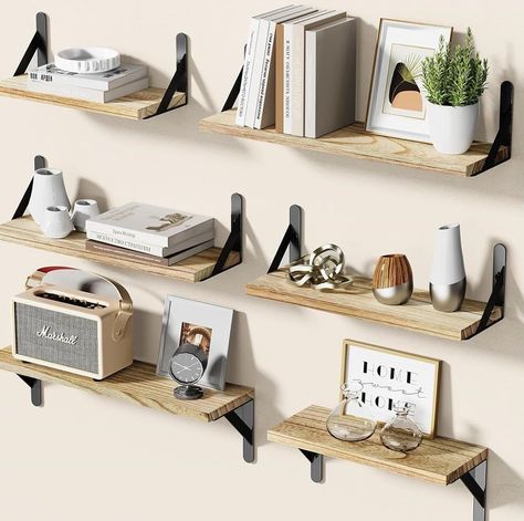 Set of 6 Rustic Wall Shelves! Snag for $13.85 after you clip the clickable coupon! 🏡Paid Link in the Bio #rusticdecor #shelving #AmazonDeals #DealsOfTheDay #ShopSmart #AmazonDiscounts #BargainHunter #ShopAndSave #AmazonFinds #AmazonSavings #DealAlert #HappilyWhateverYouAreAfter Minimalist Floating Shelves, Wood Wall Shelves, Shelves For Bedroom, Shelves For Living Room, Shelves For Wall, Wall Decor Storage, Wood Wall Shelf, Wood Floating Shelves, Shelves In Bedroom