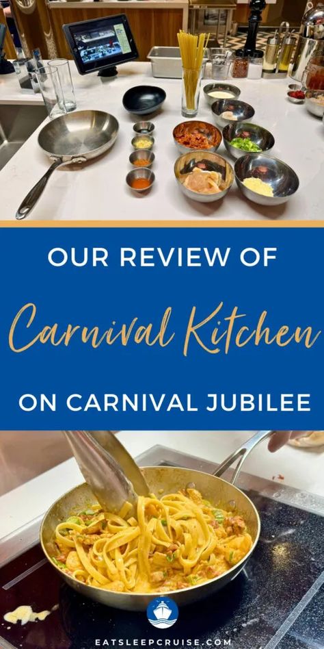 We Tested Out Carnival Kitchen on Our Last Cruise – Here’s What You Need to Know!  Here's how we cooked the best meal we had on our Carnival Jubilee cruise ourselves in the cruise line's exclusive Carnival Kitchen!  Carnival Cruise Line, Cruise Food Carnival Jubilee Cruise Ship, Carnival Cruise Recipes, Carnival Jubilee, Cruise Recipes, Viking Ocean Cruise, Independence Of The Seas, Navigator Of The Seas, Anthem Of The Seas, Cruise Food