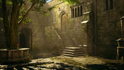 ArtStation - Castle Courtyard - Unreal Engine 5 Castle Courtyard Fantasy Art, Castle Courtyard, Substance Designer, Brick Walls, Fantasy Castle, The Brick, Unreal Engine, Zbrush, Brick Wall