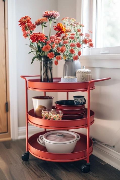 Creative 3 Tier Rolling Cart Ideas for Any Room Rolling Cart Aesthetic, 3 Tier Rolling Cart Ideas, Rolling Cart Ideas, Rolling Carts, Space Saving Hacks, Cart Ideas, Saving Hacks, Trolley Cart, Rolling Cart