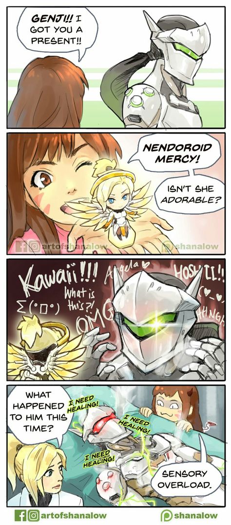 Genji loves Kawaii Mercy Genji Mercy, Overwatch Mercy, Overwatch Genji, Overwatch Funny, Overwatch Memes, Overwatch Comic, Mercy Overwatch, Overwatch Fan Art, Video Game Memes