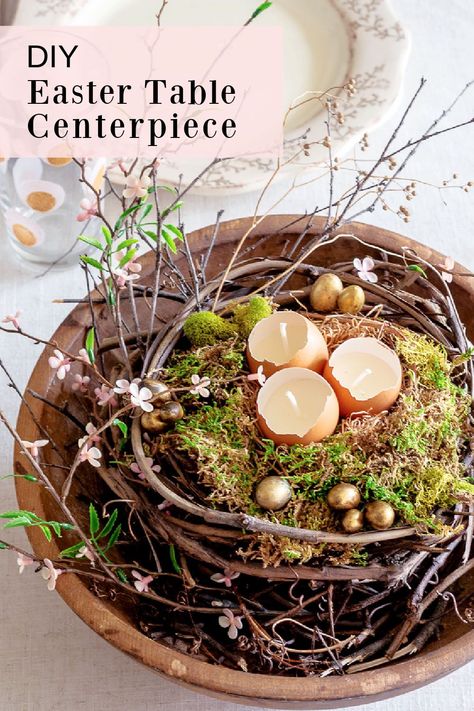 Create this beautiful natural centerpiece for your Spring or Easter table using a combination of both natural and artificial elements. Takken Decor, Easter Table Centerpieces, Spring Table Decor, Easter Centerpiece, Spring Centerpiece, Easter Tablescapes, Decor Studio, Easter Floral, Easter Inspiration