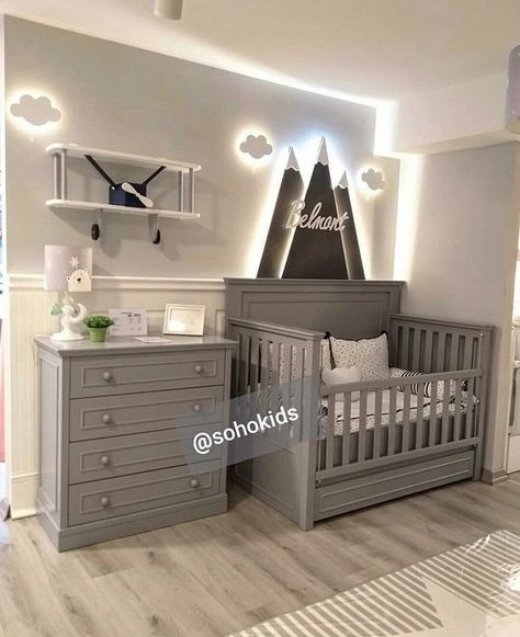 Ottoman (Source) Grey Nursery Boy, Grey Crib, Grey Baby Nursery, Vision Board Pics, House Decorating Ideas Apartments, Nursery Room Inspiration, Good Ideas, Grey Baby, Nursery Inspiration