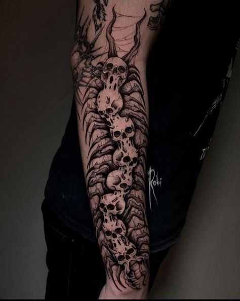 #CoolTattoos #TattooArt #InkMaster #TattooDesigns #InkedUp #TattooLovers #InkInspiration #TattooIdeas #CreativeInk #TattooStyle Scary Arm Sleeve Tattoos, Grunge Half Sleeve Tattoo, Gothic Forarm Tattoos, Dark Centipede Tattoo, Matching Creepy Tattoo, Goth Centipede Tattoo, Creepy Arm Tattoo, Creepy Forearm Tattoo, Gothic Forearm Tattoos Men