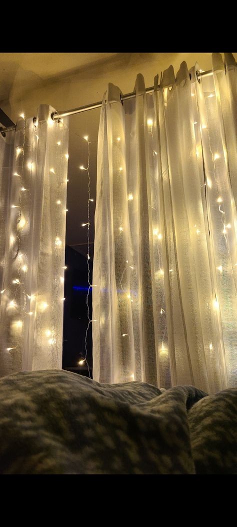 Light Curtains Bedroom, Blue Fairy Lights, Light Blue Rooms, Fairy Light Curtain, Fairy Lights Bedroom, Light Blue Aesthetic, Beach Room, Bedroom Deco, Curtain Lights