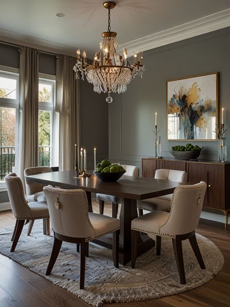 Living Dining Room Colour Schemes, Formal Dining Room Ideas Traditional, Cozy Dinning Room Aesthetic, Color Drenching Dining Room, Dining Room Decor Modern Classy Simple, Accent Walls In Dining Room, Dinning Room Decor Ideas Modern Luxury, Dining Room Round Table Ideas, House Interior Dining Room