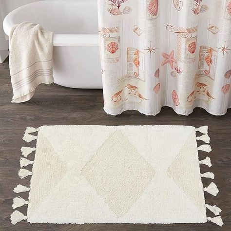 Amazon.com: Boho Bathroom Rugs with Tassels, Cotton Bath Mat Hand-Woven Bohemian Rugs with Rug Non Slip Pad, Boho Bathroom Decor Washable Bath Rugs Carpet for Bathroom, Shower, Tub 20"x 32", Rectangle Cream : Home & Kitchen Bathroom Shower Tub, Boho Bathroom Rugs, Boho Bathroom Rug, Boho Bath Mat, Rugs For Bathroom, Boho Bathroom Decor, Bohemian Rugs, Boho Floor, Bathroom Bath Mats