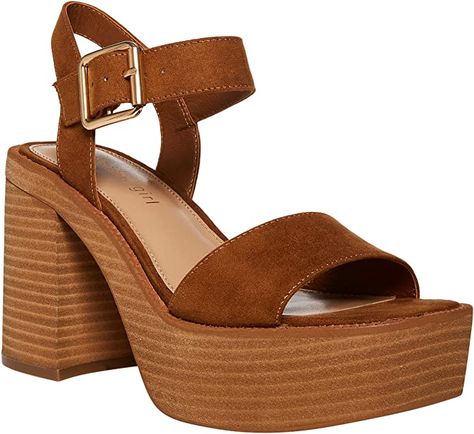 Amazon.com | Madden Girl Women's Grandview Heeled Sandal, Chestnut Fab, 6.5 | Heeled Sandals Madden Girl Platform Sandals, Wooden Platform Sandals, Women Platform Sandals, Ankle Strap Block Heel, Platform Block Heels, Madden Girl Shoes, Platform Loafers, Leather Sandals Women, Brown Heels