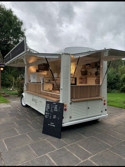 Coffee Cart Ideas Business Food Truck, Camper Van Coffee Shop, Citroen Food Truck, Mobile Van Business, Coffee Van Interior, Coffee Trailer Aesthetic, Airstream Coffee Shop, Bakery On Wheels, Mobile Bakery Trailers