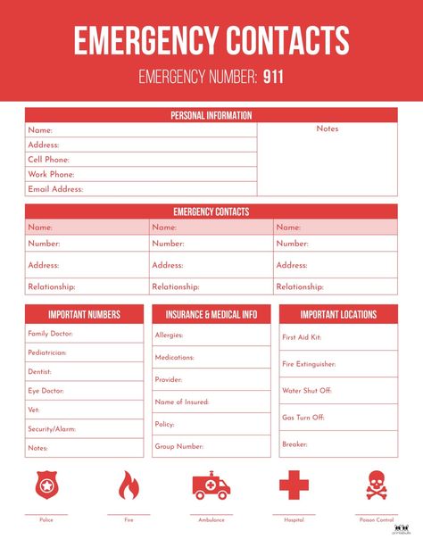 Choose from 20 unique contact list templates for personal, emergency, or staff use. All pages can be printed from a personal printer. 100% FREE! Emergency Contact List Printable Free, Emergency Contact Form, Emergency Contact List, Guest List Template, Memorial Day Coloring Pages, Summer Calendar, Family Binder, Family Emergency, Thanksgiving Coloring Pages