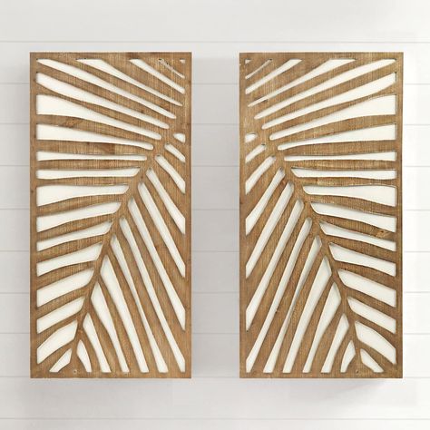 PRICES MAY VARY. 60 Day No Hassle Returns A Bella Coastal Decor Exclusive - MDF wall art featuring a carved palm pattern in a dark wood tone against a contrasting white background. Ready to hang. 16"W x 32"H each Wood Carving Wall Decor, Coastal Feature Wall, Savannah House, Boho Beach House, Casual Home Decor, Palm Pattern, Modern Coastal Decor, Wal Art, Black Forest Decor