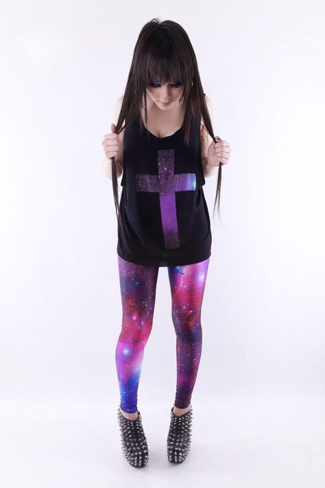 Black Milk Clothing  galaxy cross Early 2010 Fashion, Galaxy Pants, Galaxy Cross, Creepy Cute Fashion, Galaxy Outfit, Galaxy Leggings, Galaxy Fashion, Kei Fashion, Black Milk Clothing