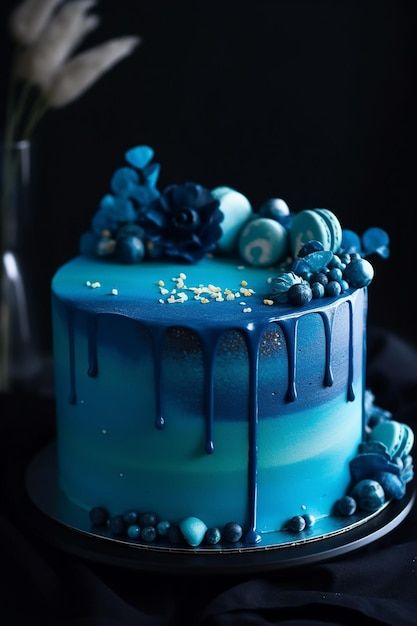 Cake With Blue Icing, Birthday Cake Decorating Ideas, Blue Icing, Cake Decorating Ideas, Birthday Cake Decorating, Premium Photo, A Flower, Decorating Ideas, Cake Decorating