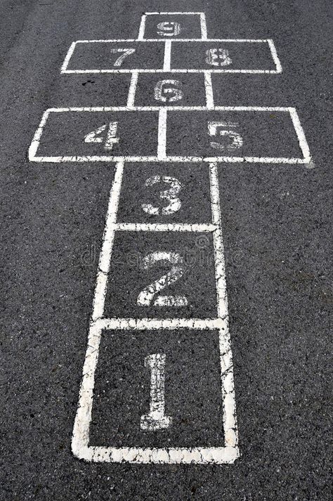 Hopscotch. Black and white hopscotch one through nine at a grade school playgrou , #Affiliate, #white, #Black, #Hopscotch, #hopscotch, #playground #ad Outdoor Games For Preschoolers, Outdoor Camping Games, Fun Classroom Games, Old Fashioned Games, Toddler Party Games, Games For Kids Classroom, Group Games For Kids, Outdoor Party Games, Trendy Games