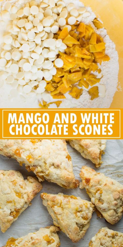 Dried Mango Recipe Desserts, Recipes Using Dried Mango, White Chocolate Scones, Scones Breakfast, Eggs Muffins, Lime Glaze, Sandwiches Breakfast, Mango Desserts, Chocolate Scones