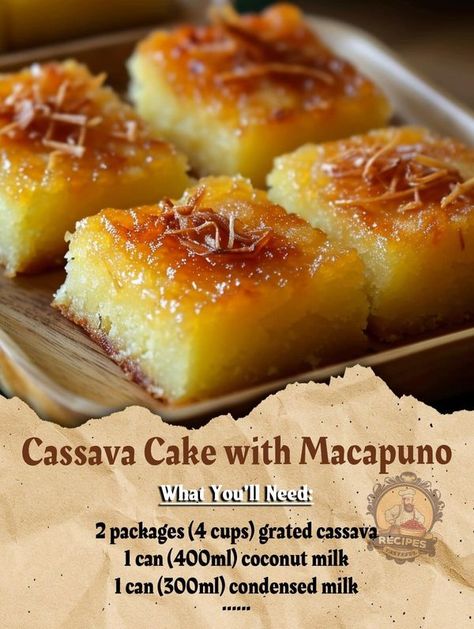 Chef Ina Garten 👩‍🍳👩‍🍳 | 🥥🍰 Cassava Cake with Macapuno Recipe 🥥🍰 | Facebook Macapuno Recipe, Cassava Cake Recipe Filipino, Casava Cake Recipe, Cassava Recipe, Sweet Sticky Rice, Cassava Cake, Filipino Food Dessert, Filipino Desserts, Sweet Recipes Desserts