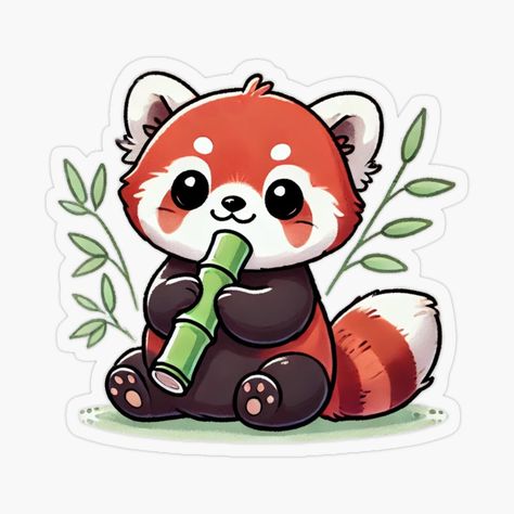 Get my art printed on awesome products. Support me at Redbubble #RBandME: https://www.redbubble.com/i/sticker/Kawaii-Red-Panda-Happily-Eating-Bamboo-by-MoonlitMystic/165347778.O9UDB?asc=u Tufting Designs, Panda Illustration, Red Pandas, Crochet Amigurumi Free Patterns, Sticker Ideas, Crochet Amigurumi Free, Kawaii Design, Red Panda, Amigurumi Free