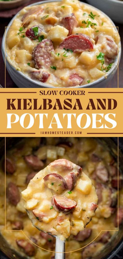 Crockpot Keilbasa Recipes, Kielbasa Potatoes, Easy Kielbasa Recipes, Kielbasa And Potatoes, Slow Cooker Kielbasa, Smoked Sausage Recipes, Kielbasa Recipes, Easy Crockpot Dinners, Crockpot Dishes