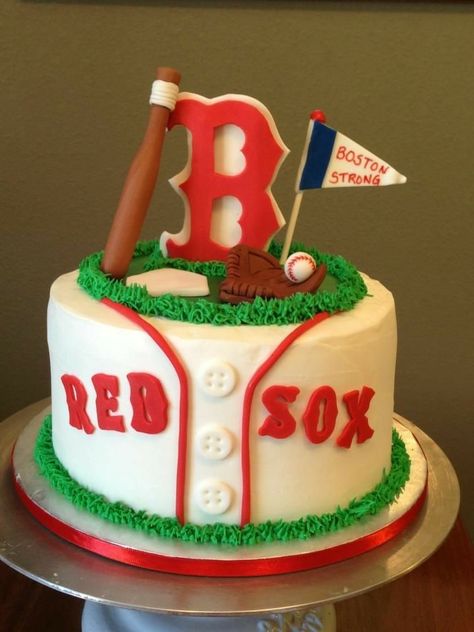 Red Sox Birthday Party, Boston Red Sox Cake, Baseball Theme Cakes, Red Sox Cake, Baseball Birthday Cakes, Baseball Cake, Sport Cakes, Baking Art, Red Cake