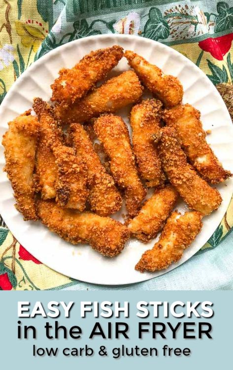 Keto AIr Fryer Fish Sticks Recipe- If you are looking for some low carb fried fish recipes, try this keto air fryer fish sticks recipe! They are gluten free too! #glutenfree #fishsticks #seafoodrecipe #ketorecipes #lowcarbrecipes #lentrecipes #airfryerfish #airfryerrecipes Air Fryer Fish Sticks Homemade, Healthy Fish Sticks Recipes, Fish Sticks In Air Fryer, Gluten Free Fish Sticks, Air Fryer Fish Sticks, Homemade Fish Sticks, Cod Filets, Fresh Fish Recipes, Air Fried Fish