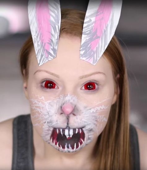 Snapchat filters are no longer just virtual Snapchat Filter Halloween Costume, Snapchat Filter Makeup, Halloween Costumes And Makeup, Halloween Filter, White Rabbit Makeup, Scary Bunny, Scary Demon, Halloween Filters, Movie Special Effects