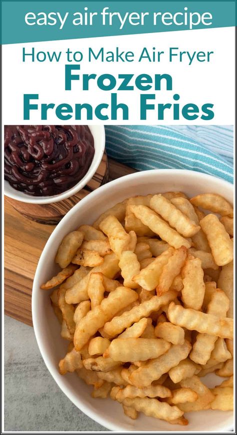 Air fryer French fries are so easy to make with frozen French fries. See how to make the best frozen French fries in the air fryer. Easy air fryer recipes make the perfect side dish. Air fry frozen French fries quick and easy with this air fryer French fries recipe. Making air fried French fries can be done in any air fryer of Ninja Foodi. Crispy air fryer frozen French fries. #airfryerfrenchfries #airfryfrenchfries French Fries In Air Fryer, Air Fryer Frozen French Fries, Fries In The Air Fryer, Air Fry French Fries, Frozen Fries, Air Fryer Fries, Cooking French Fries, Air Fryer Easy, Oven Baked Fries