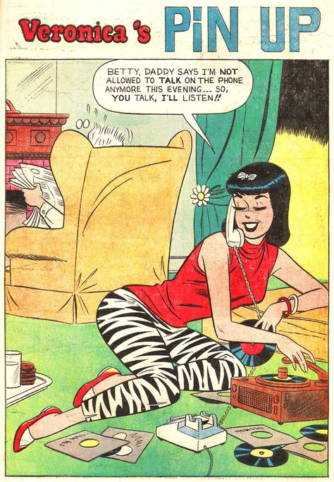 These pants. | 31 Totally Wearable Vintage Archie Comics Looks For Girls Dan Decarlo, Archie Comic Books, Archie And Betty, Betty And Veronica, Veronica Lodge, Vintage Background, 1 Tattoo, Pfp Ideas, Retro Comic