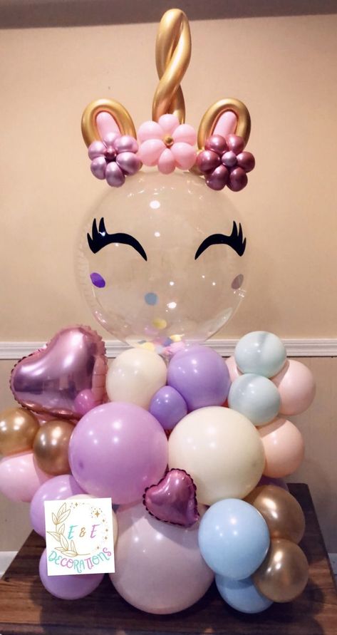 Unicorn Balloon Ideas, 1st Birthday Balloons, 1st Birthday Girl Decorations, Unicorn Themed Birthday Party, Unicorn Balloon, Unicorn Birthday Cake, Diy Balloon Decorations, Balloon Arrangements, Unicorn Decorations