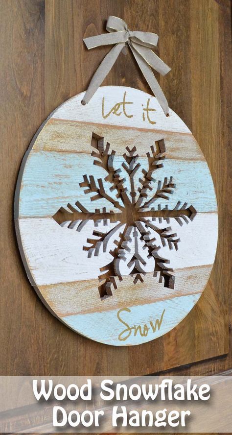 Wood snowflake door hanger Snowflake Door, Wood Snowflake, Wooden Snowflakes, Diy Christmas Decorations, Christmas Wood Crafts, Christmas Door Decorations, Christmas Wood, Winter Crafts, Winter Wreath