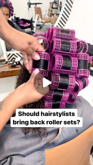 Yene Damtew | Washington, DC on Instagram: "My hair was so healthy when I used to get roller sets! Can we bring them back?   Loved having @msnewslady here at @Aesthetics Salon ❤️   #rollerset #rollersettutorial #rollersetnaturalhair" Roller Sets For Long Hair, Roller Set For Long Hair, Wet Set On Natural Hair, Roller Sets Hairstyles, Big Rollers On Natural Hair, Natural Hair Pin Curls, Long Hair Roller Set, Roller Sets On Short Natural Hair, Roller Set Styles For Black Women