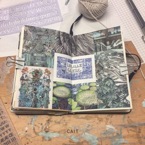 Art Student Sketchbook, Messy Sketchbook Aesthetic, Lucille Clerc, Messy Desk, Moleskine Art, Desk Art, Journal Sketchbook, Artist Journal, Artist Sketchbook