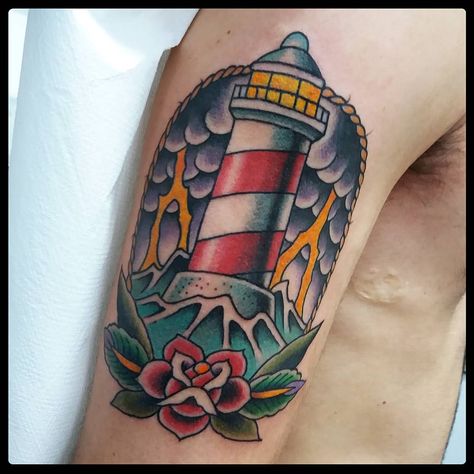 Most Common Tattoos, Traditional Compass Tattoo, Traditional Lighthouse Tattoo, Barcode Tattoo, Common Tattoos, Traditional Tattoo Inspiration, Food Tattoos, Lighthouse Tattoo, Tattoo Old School