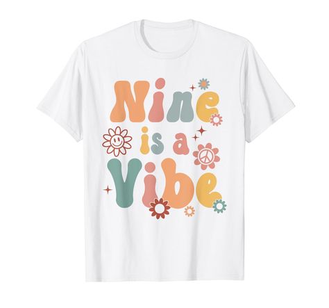 PRICES MAY VARY. Cute Boho Hippie 70s Nine Is A Vibe 9th Birthday party Outfit for Boy or Girl to wear as a cute groovy boho birthday decoration or outfit, makes the perfect Nine is a vibe birthday party outfit Groovy 9 is a vibe kids 9th Birthday featuring cute boho text saying Nine is a vibe as a boho birthday decoration, Nine is a vibe birthday party decorations for kids 9th Birthday Party Lightweight, Classic fit, Double-needle sleeve and bottom hem Vibe Birthday Party, Girls 9th Birthday, 6th Birthday Girls, 5th Birthday Boys, 70s Shirts, Hippie T Shirts, Birthday Party Outfits, Boho Birthday, 6th Birthday Parties