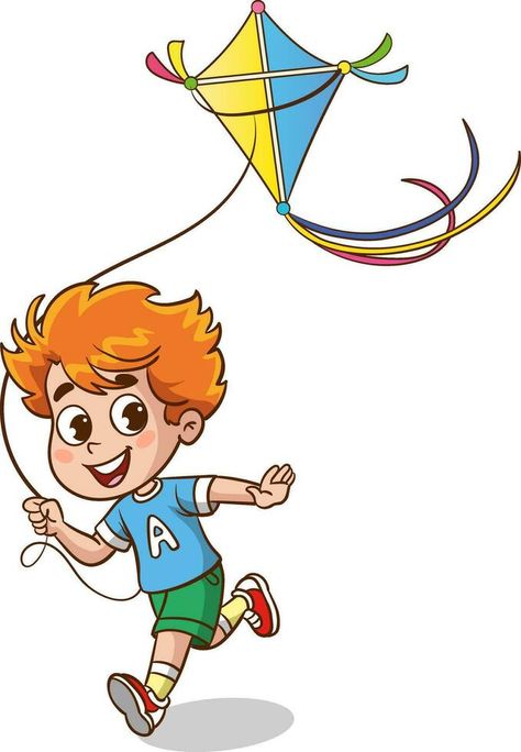 kids flying kites cartoon vector Flying A Kite Illustration, Flying Person, Fly Cartoon, Indian Games, Flying A Kite, Flying Kite, Flying Kites, Kites For Kids, Alphabet Activity