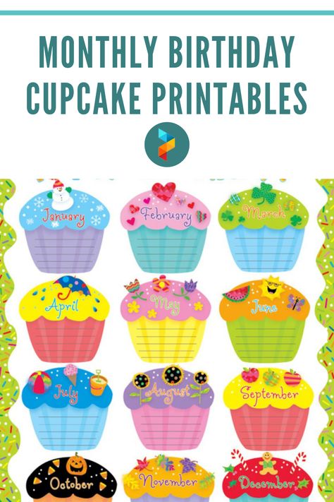 It's easy to forget someone's birthday, and do you want to change that? yes, we have monthly birthday cupcake themed printables! Download now and write down who has a birthday every month. Birthday Cake Printable Templates, Birthday Cupcake Printable, Birthday Bulletin Boards Free Printables, Preschool Birthday Board Free Printable, Birthday Preschool Board, Classroom Birthday Board Printables, Birthday Chart For Preschool, Birthday Boards Classroom Preschool, Birthday Candles Printable