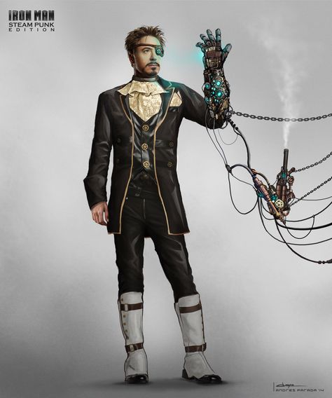 ArtStation - Steampunk Tony Stark, Andres Parada Steampunk Iron Man, Marvel Concept Art, Steampunk Characters, Steampunk Tendencies, Pepper Pots, Stark Industries, Comic Book Characters, Dieselpunk, Tony Stark