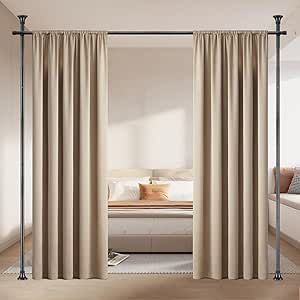 Curtain Room Divider Studio, Curtain Room Divider Ideas Bedrooms, Room Divider Curtain Ideas, Curtain Wall Bedroom, Studio Room Divider Ideas, Floor To Ceiling Room Divider, Temporary Partition, Ceiling Room Divider, Room Divider Ideas Diy Cheap