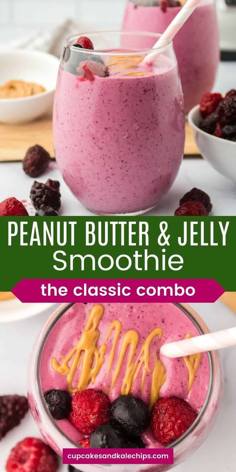 Peanut Butter Jelly Smoothie, Peanut Butter And Jelly Smoothie, Peanutbutter Smoothie Recipes, Pb And J Smoothie, Healthiest Breakfast, Greek Yogurt Smoothie, Toddler Smoothies, Lactation Smoothie, Mixed Berry Smoothie