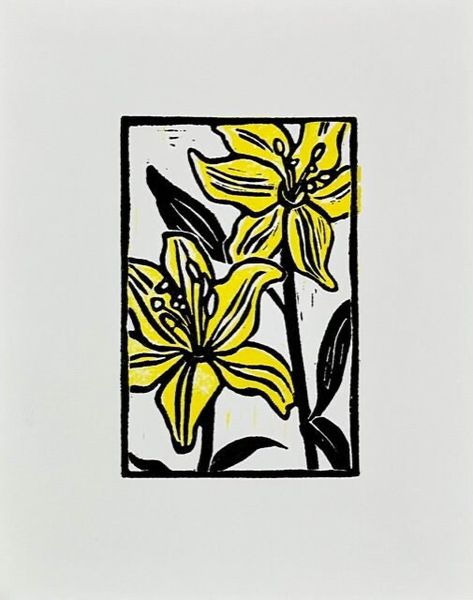 Flower Linocut, Print Making Designs, Spring Wall Decor, Yellow Flower Print, Wall Art Nature, Wood Block Printing, Print Flower, Decor Spring, Spring Art