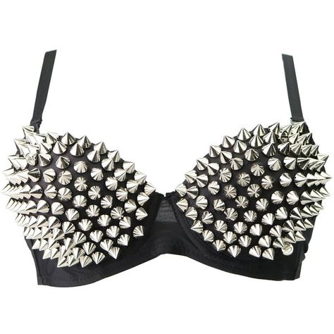 Women's Steampunk Metallic Spike Studs Rivet Party Club Sport Bras ($40) ❤ liked on Polyvore featuring activewear, sports bras, gold sports bra, metallic gold sports bra, white sports bra and metallic sports bra Bullet Pointed Bras, Baddie Wishlist, Metallic Bra, Spikes Fashion, Studded Bra, Outfit Collages, Studs And Spikes, Leather Bra, Bullet Bra