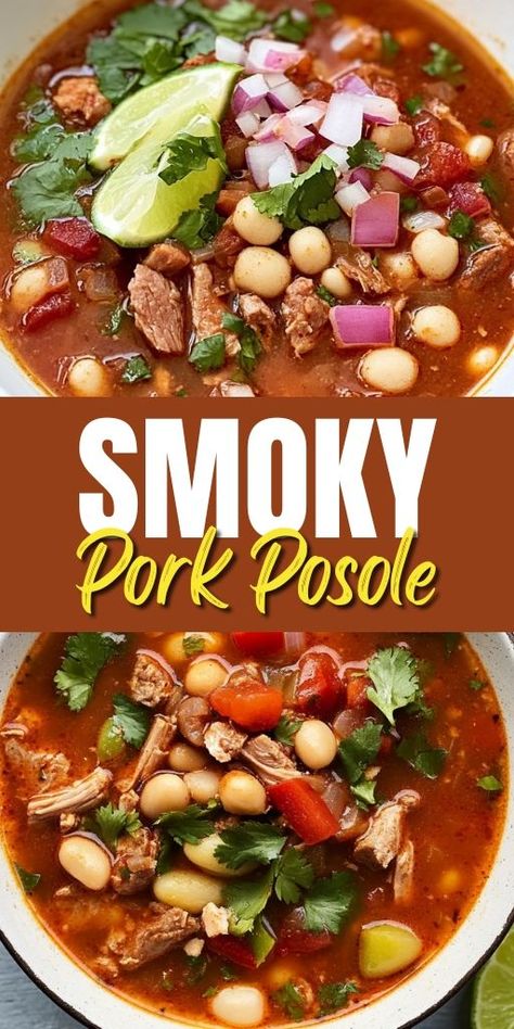 Warm up with a bowl of comforting Smoky Pork Posole! 🥣 This traditional Mexican stew is made with tender pork, hominy, and smoky spices, creating a bold and flavorful dish perfect for dinner. 🌶️ It’s an easy, one-pot recipe that brings a little heat and a lot of flavor to your table. 👉 Save this Pin and try it tonight! #PorkPosole #MexicanRecipes #StewRecipes #ComfortFood #OnePotMeals #DinnerIdeas #HomemadePosole #EasyDinnerRecipes #PorkRecipes Pork Posole Recipe Easy, Soups With Pork Loin, Crock Pot Posole Pork, Easy Posole Recipe Pork, Easy Traditional Mexican Dishes, Crockpot Pork Posole, Pork Tenderloin Soup, Authentic Posole Recipe Pork, Posole Recipe Pork