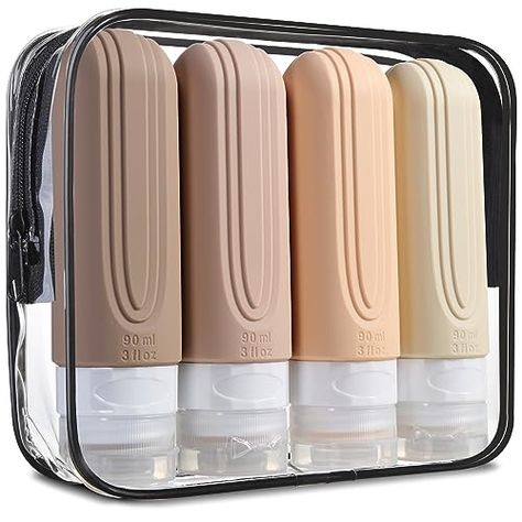 Mrsdry Travel Bottles for Toiletries, Tsa Approved 3oz Travel Size Containers BPA Free Leak Proof Refillable Liquid Silicone Squeezable Travel Accessories for Shampoo Conditioner Lotion (4 Pack) Travel Containers, Silicone Travel Bottles, Travel Bottle Set, Travel Container, Silicone Bottle, Mens Travel, Tsa Approved, Cosmetic Bottles, Vanity Case